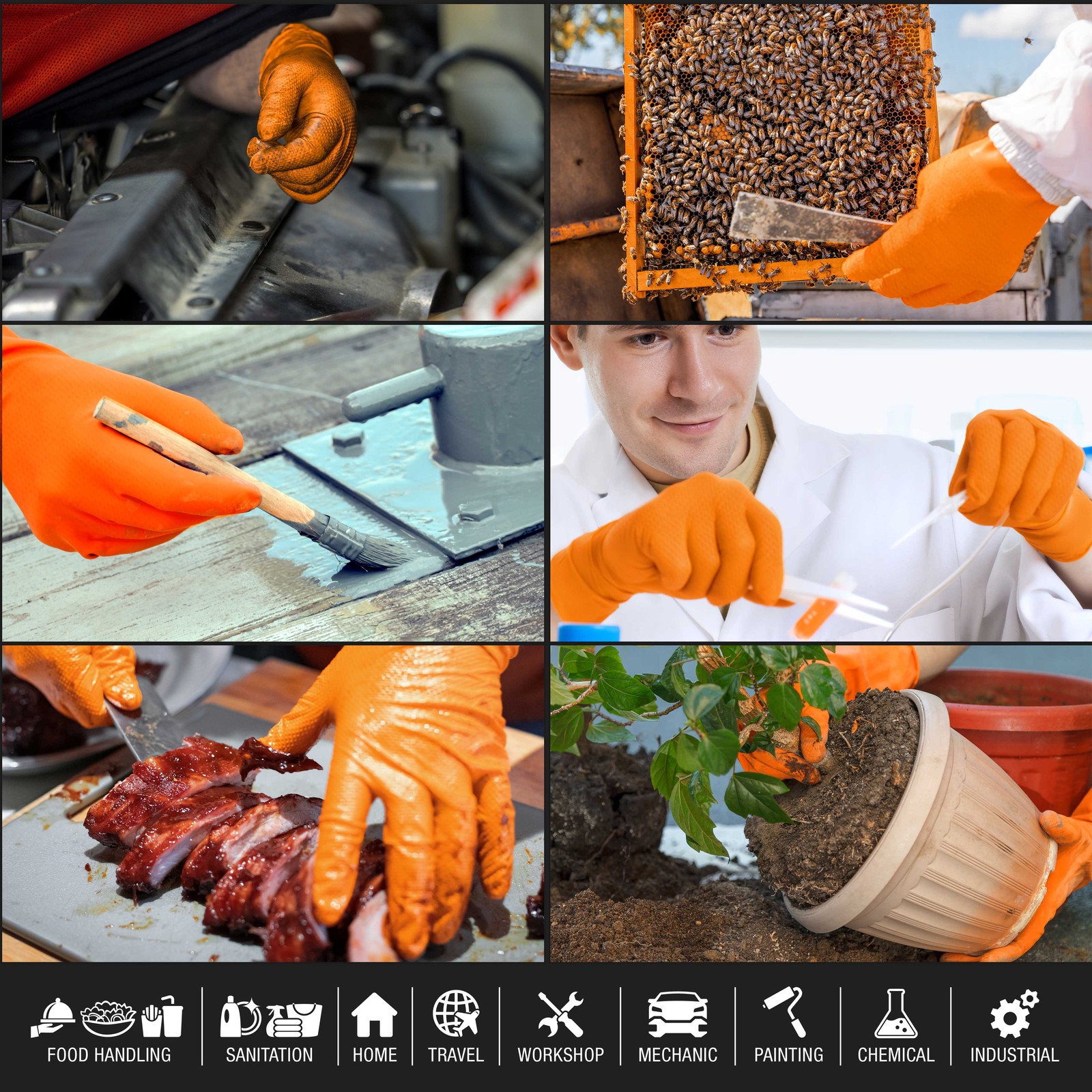 XXL 8 Mil Orange Super Duty Diamond Textured Nitrile Disposable Gloves 100/Box