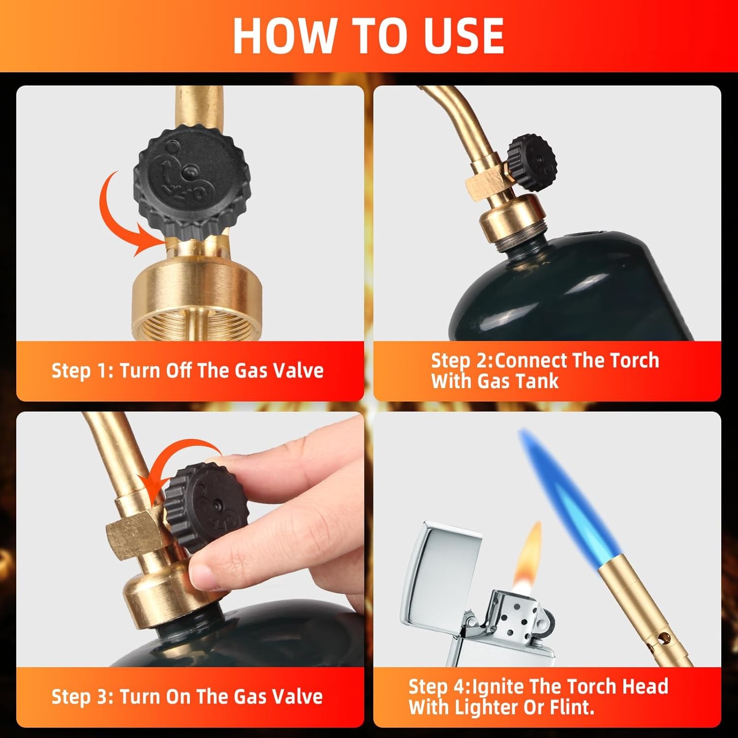 Manual Start Propane Torch Head Solid Brass Brazing Torch Fuel CGA60 Propane