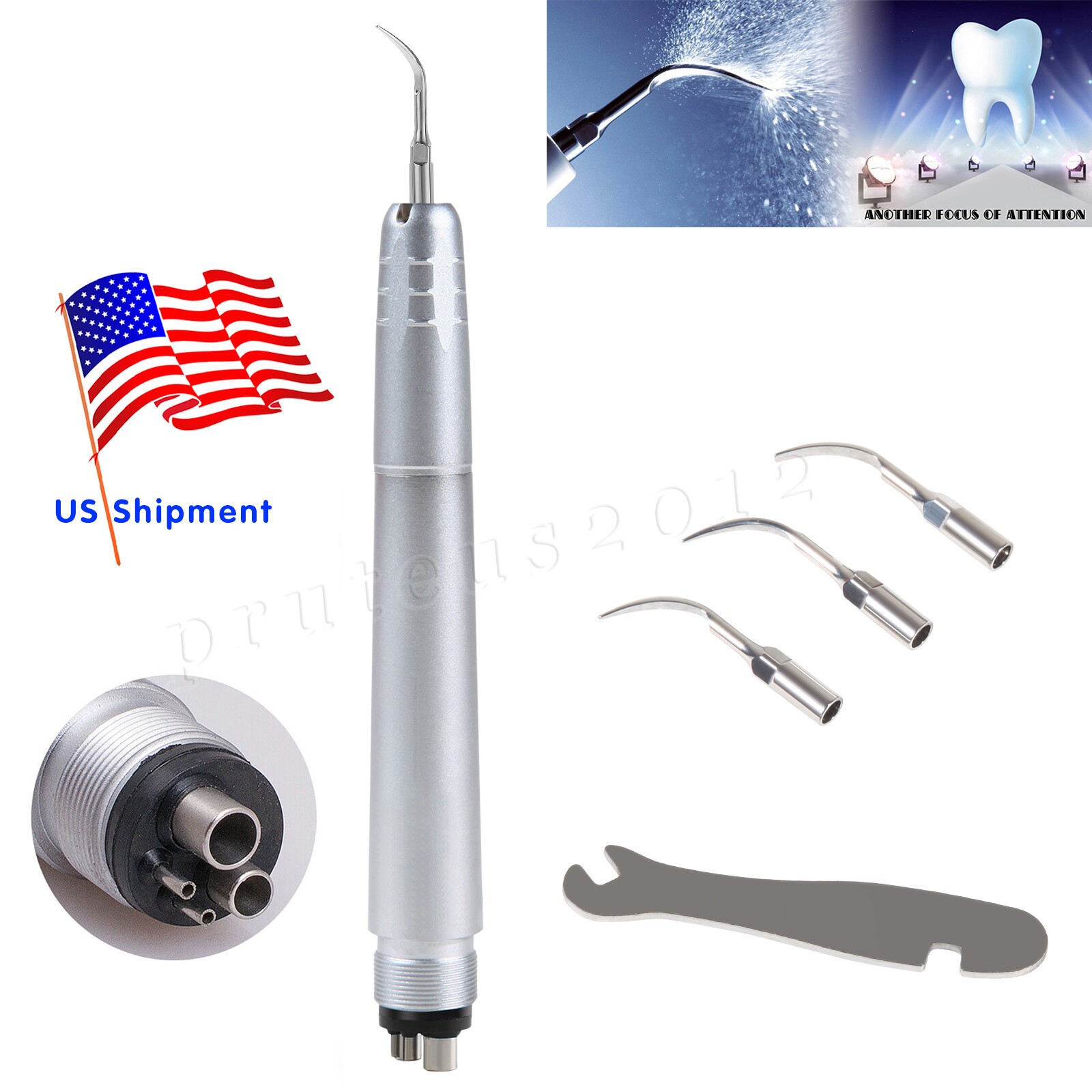 Dental Ultrasonic Air Perio Scaler Handpiece Hygienist 2/4 Holes with 3 Tips