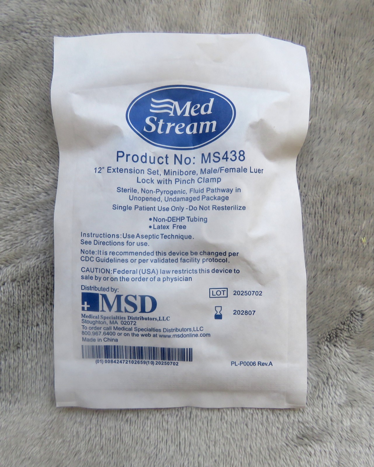 NEW Lot 8 Med Stream MS438 12″ Extension Sets Luer Lock w/Pinch Clamp