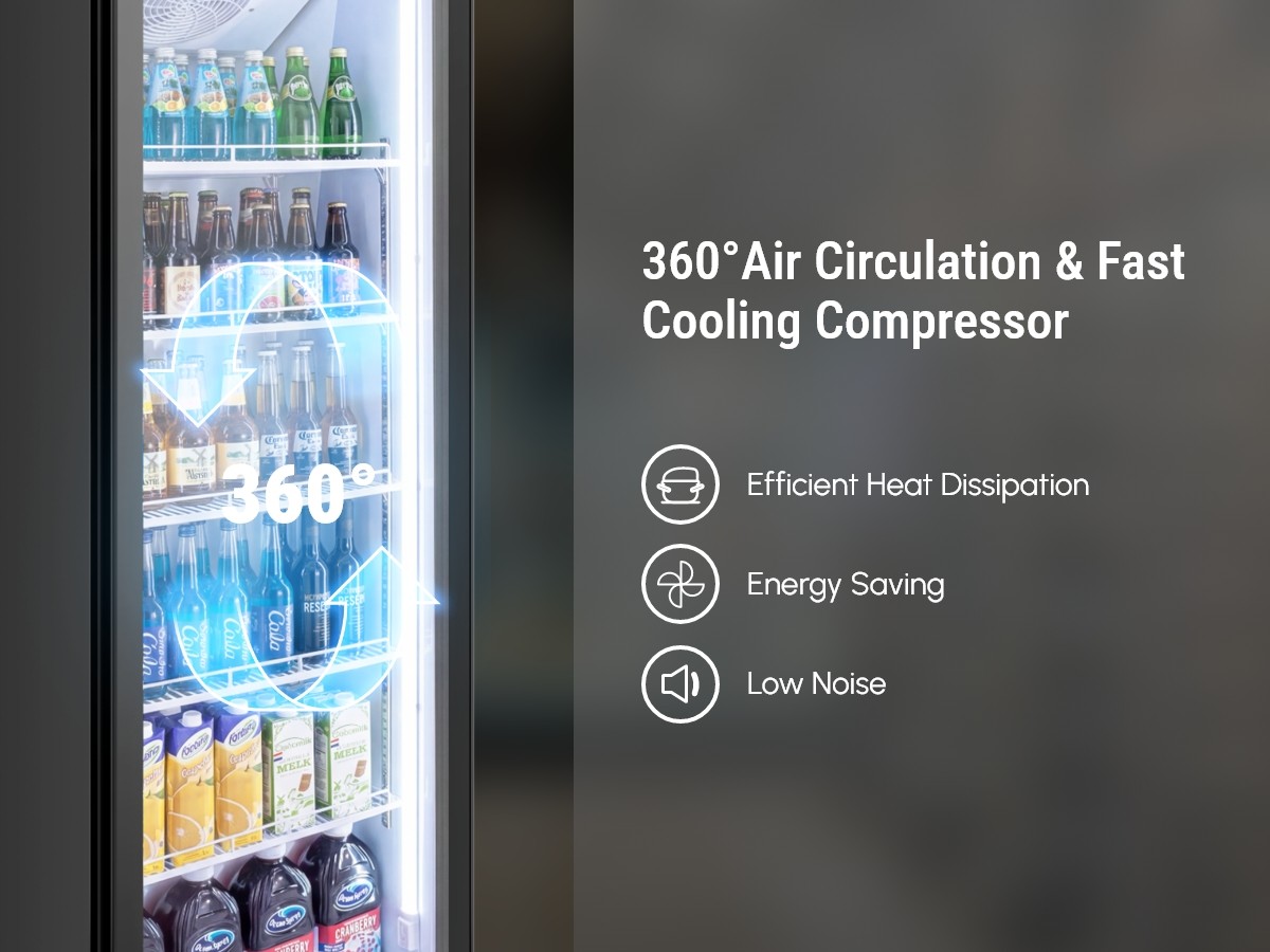 Yeego Display Fridge Glass Door Commercial Merchandiser Store Cooler 12.36 Cu.ft