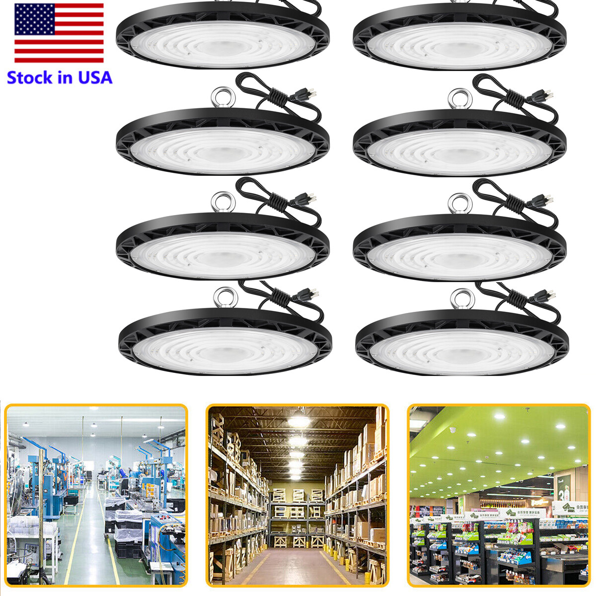 8 Pack 100W UFO Led High Bay Light Factory Warehouse Commercial Led Shop Lights