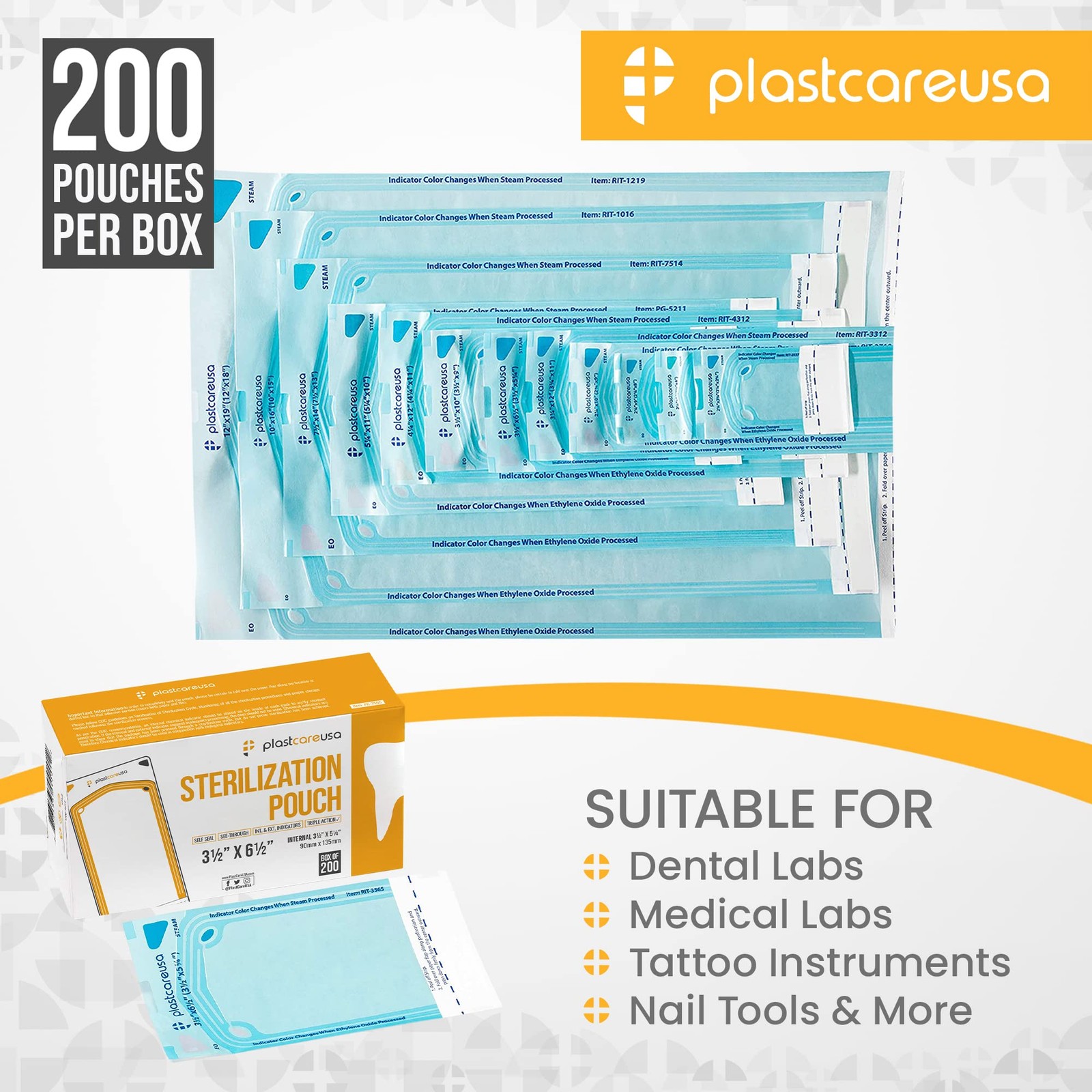 200 3.5 X 5.25 Self Sealing Sterilization Pouches – Autoclave Sterilizer…