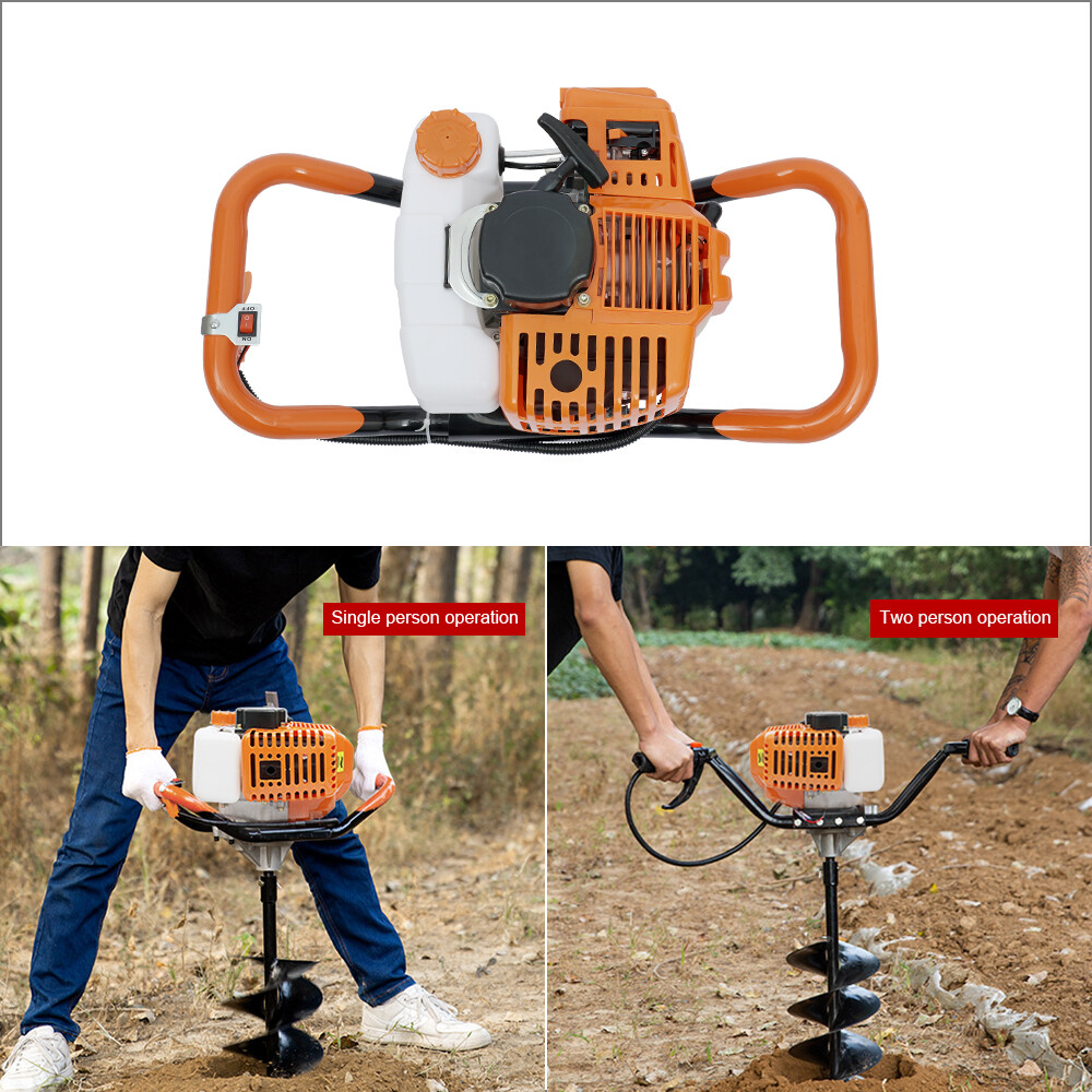 72CC/52CC Post Hole Digger Gas Powered Earth Auger Borer Ground 4″ 6″ 8″ Bits