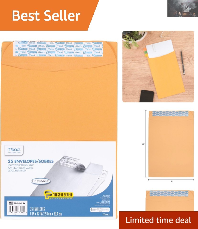 Secure Your Documents with 25 Count Brown Kraft Self-Adhesive Envelopes 9″ x 12″