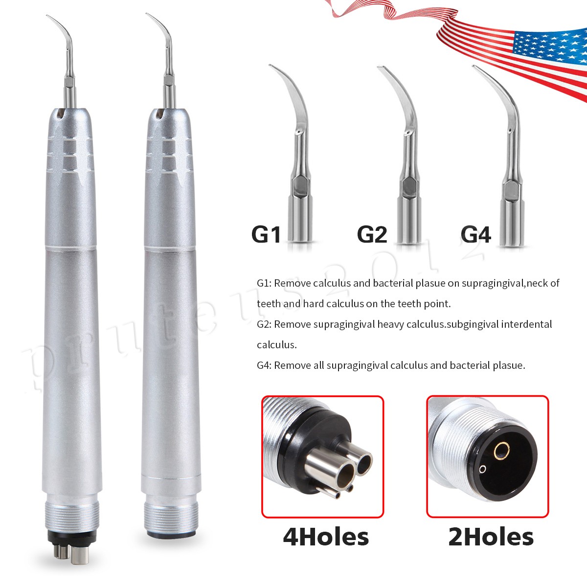 Dental Ultrasonic Air Perio Scaler Handpiece Hygienist 2/4 Holes with 3 Tips