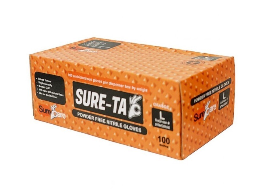 SureCare® LARGE 8 Mil Diamond Textured Orange Nitrile Sure-Tac Disposable Gloves