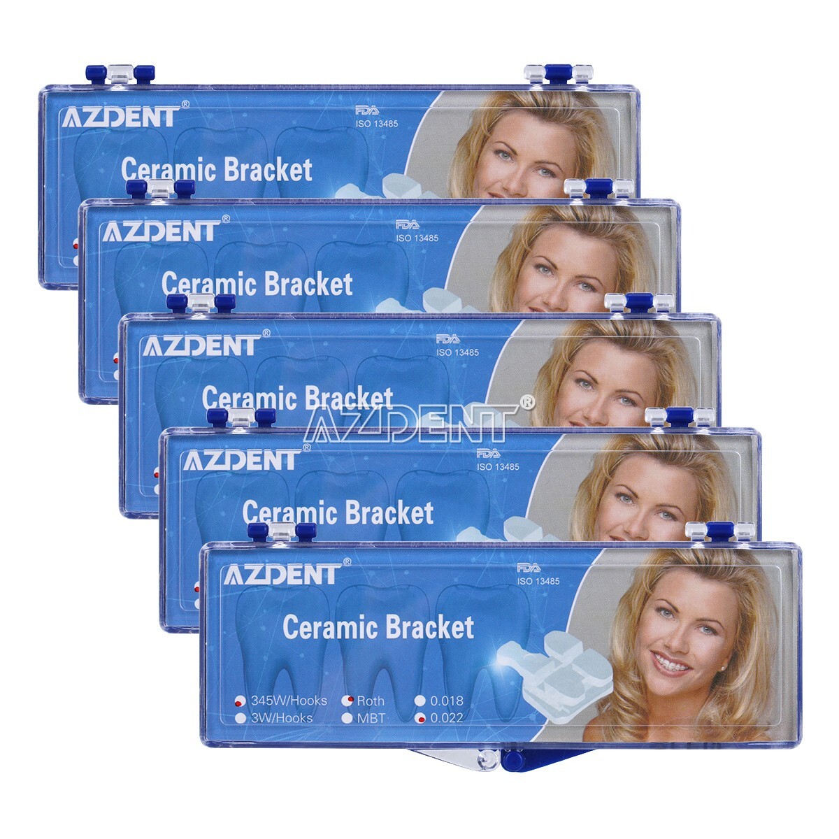 AZDENT Dental Orthodontic Ceramic Brackets Braces Roth Slot.022 Hooks 3-4-5
