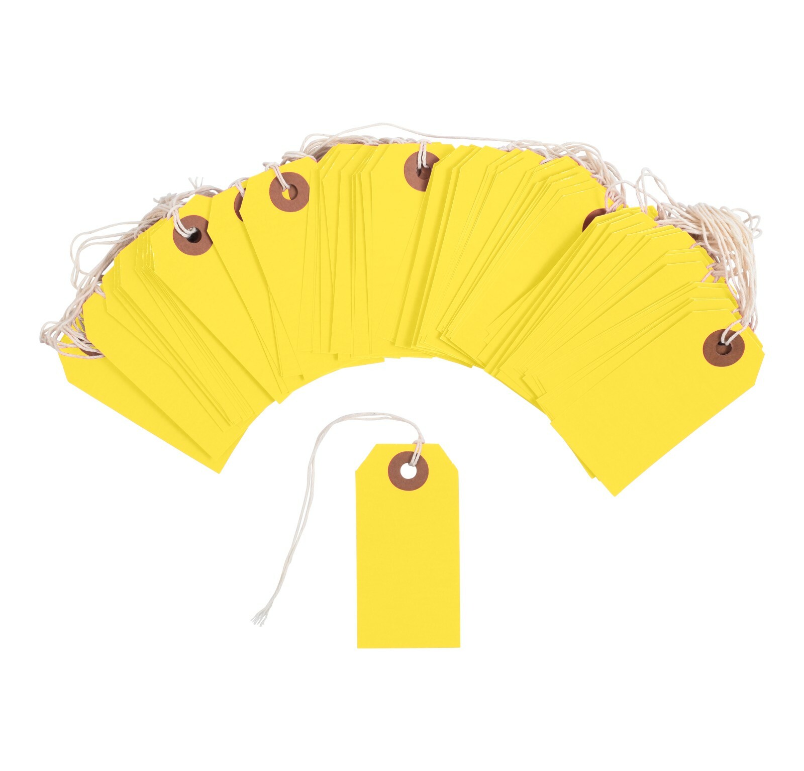 100 Small Yellow Inventory Tags 3 1/4″ x 1 5/8″ Size 2 Pre-strung with String