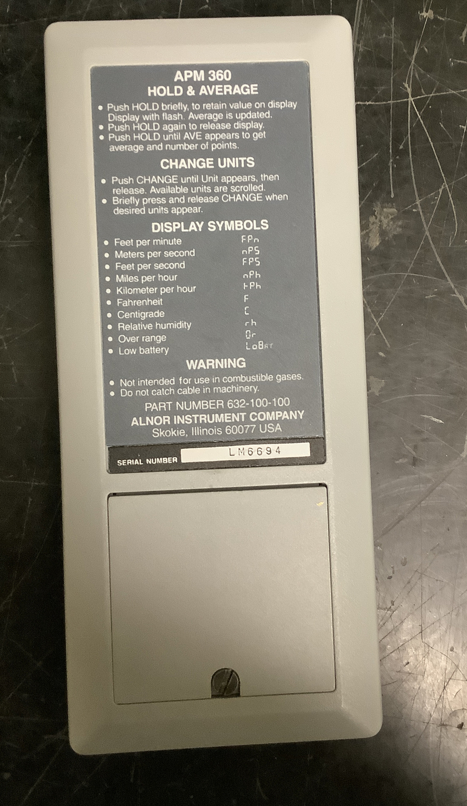Alnor APM 360 Multipurpose Meter and ThermoAnemometer Probe 265