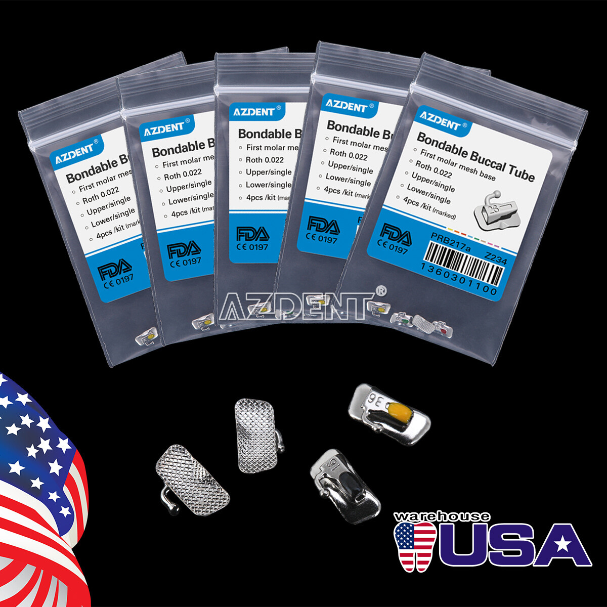 10X AZDENT Dental Ortho Buccal Tubes Bondable 1st/2nd Molar Roth/MBT 022