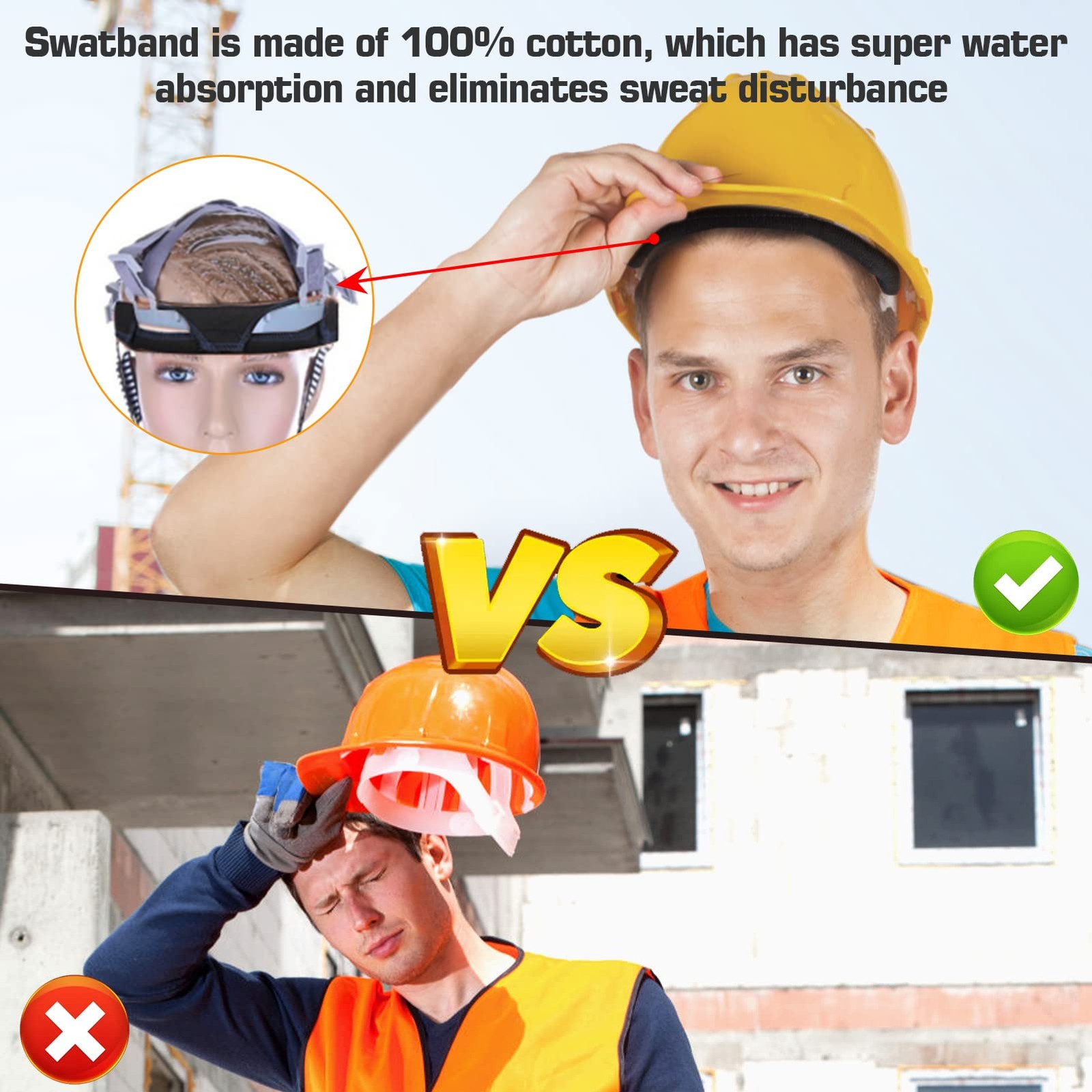 4 Pack Hard Hat Sweatband Flame Retardant Cotton Washable Reusable Liner for…