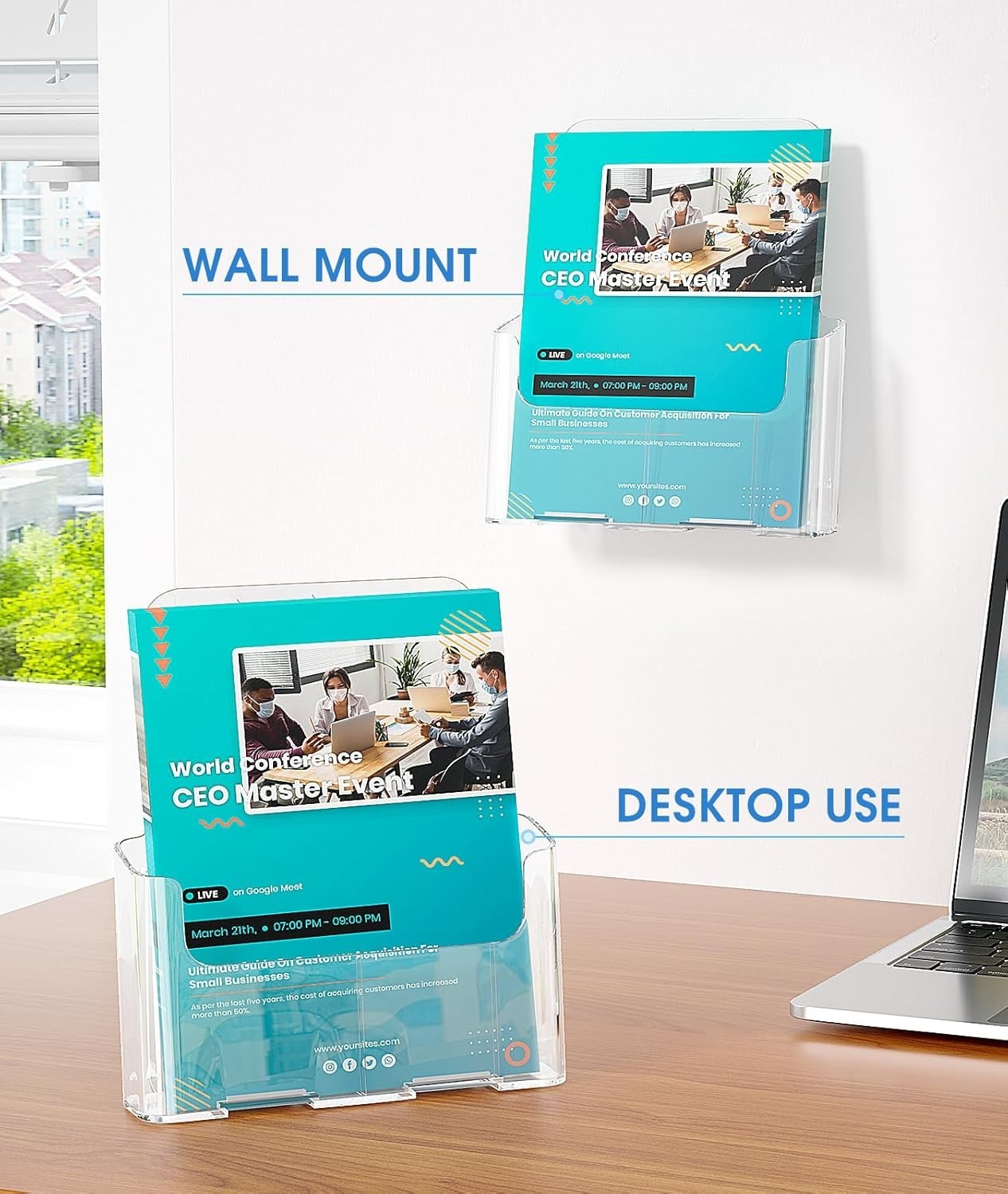 Crystal Clear 8.5 x 11 Acrylic Display Stand for Pamphlets – 2 Pack, Easy Access