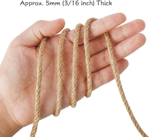 Tenn Well 5mm Jute Rope, 100 Feet 4Ply Twisted Thick 100 Feet, Brown