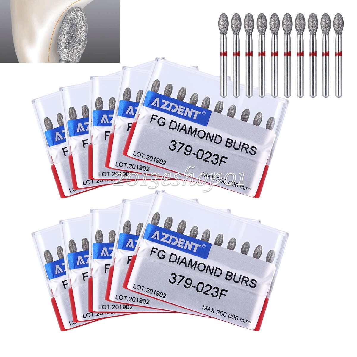 100pcs Dental Football Diamond FG Burs 379-023F For High Speed Handpiece AZDENT