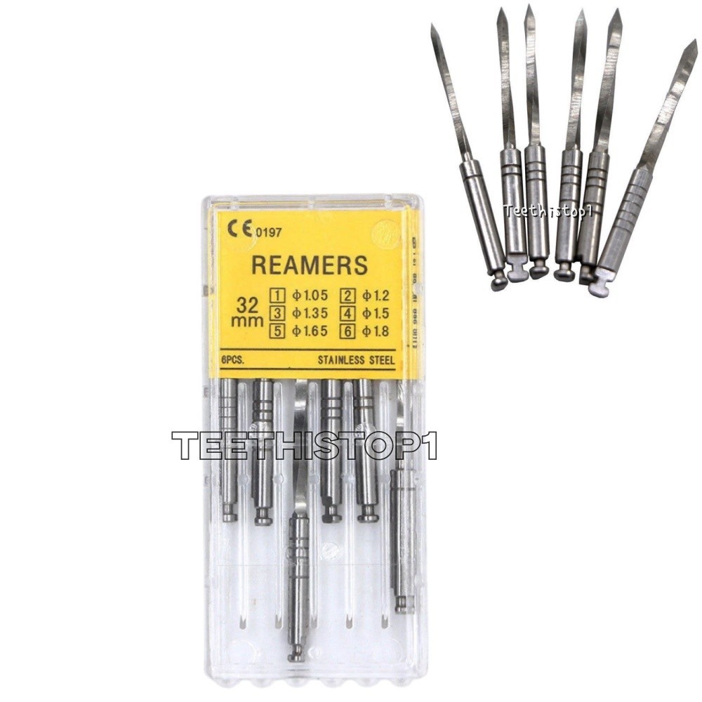 6 Pcs 32mm Dental Endodontic Reamers Drills of Screw Post Stainless Steel #1-#6