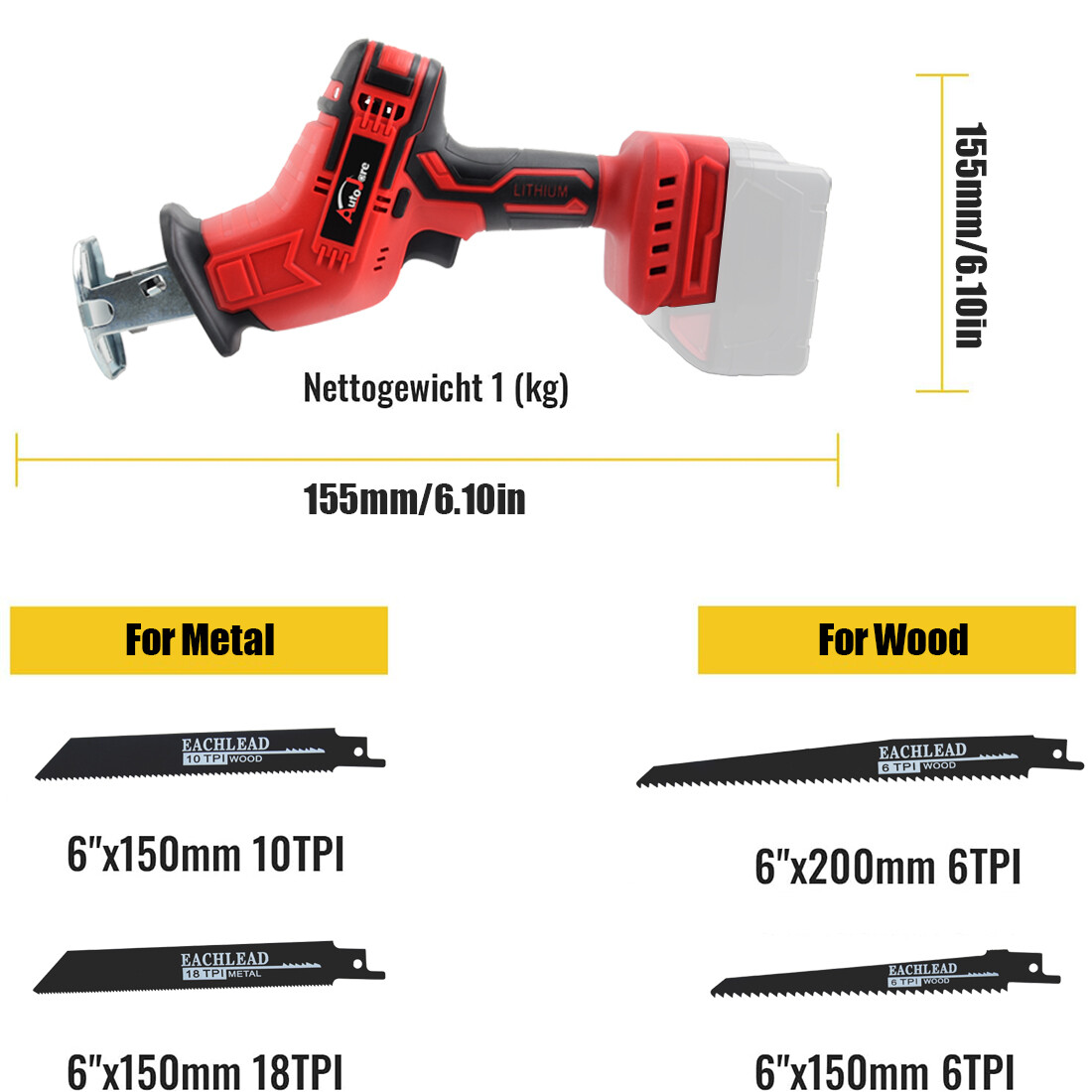 18V Brushless Cordless Reciprocating Saw 4-Blades for Milwaukee M-18 Battery