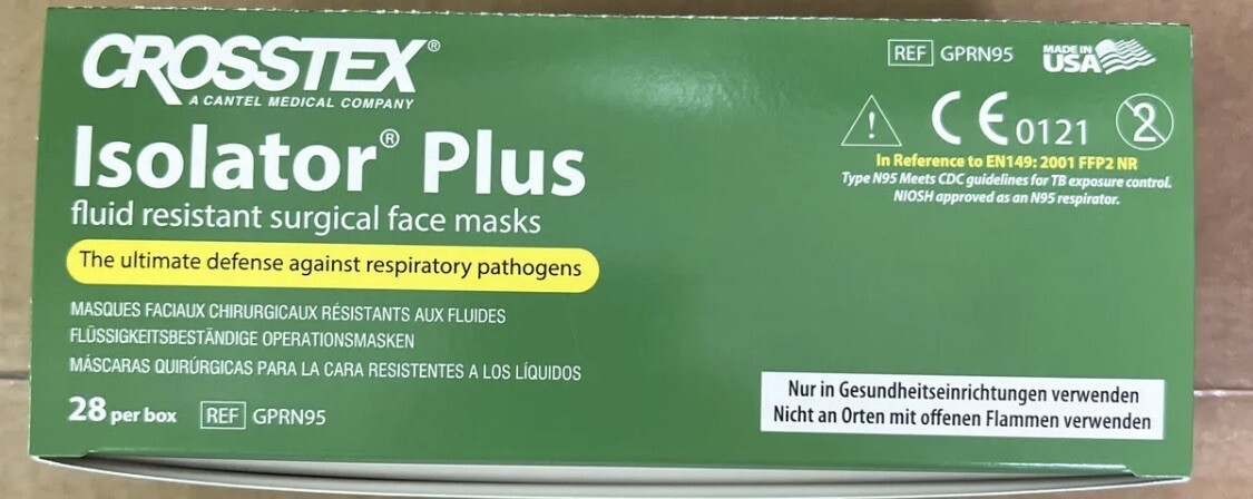 N95 Crosstex Isolator Plus Fluid Resistant Surgical Masks NIOSH [CASE OF 168]