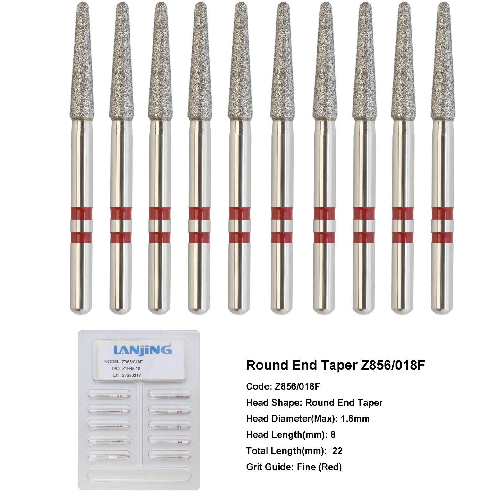 Dental Zirconia Cutting Bur Diamond Burs Round End Taper Z856 Friction Grip FG
