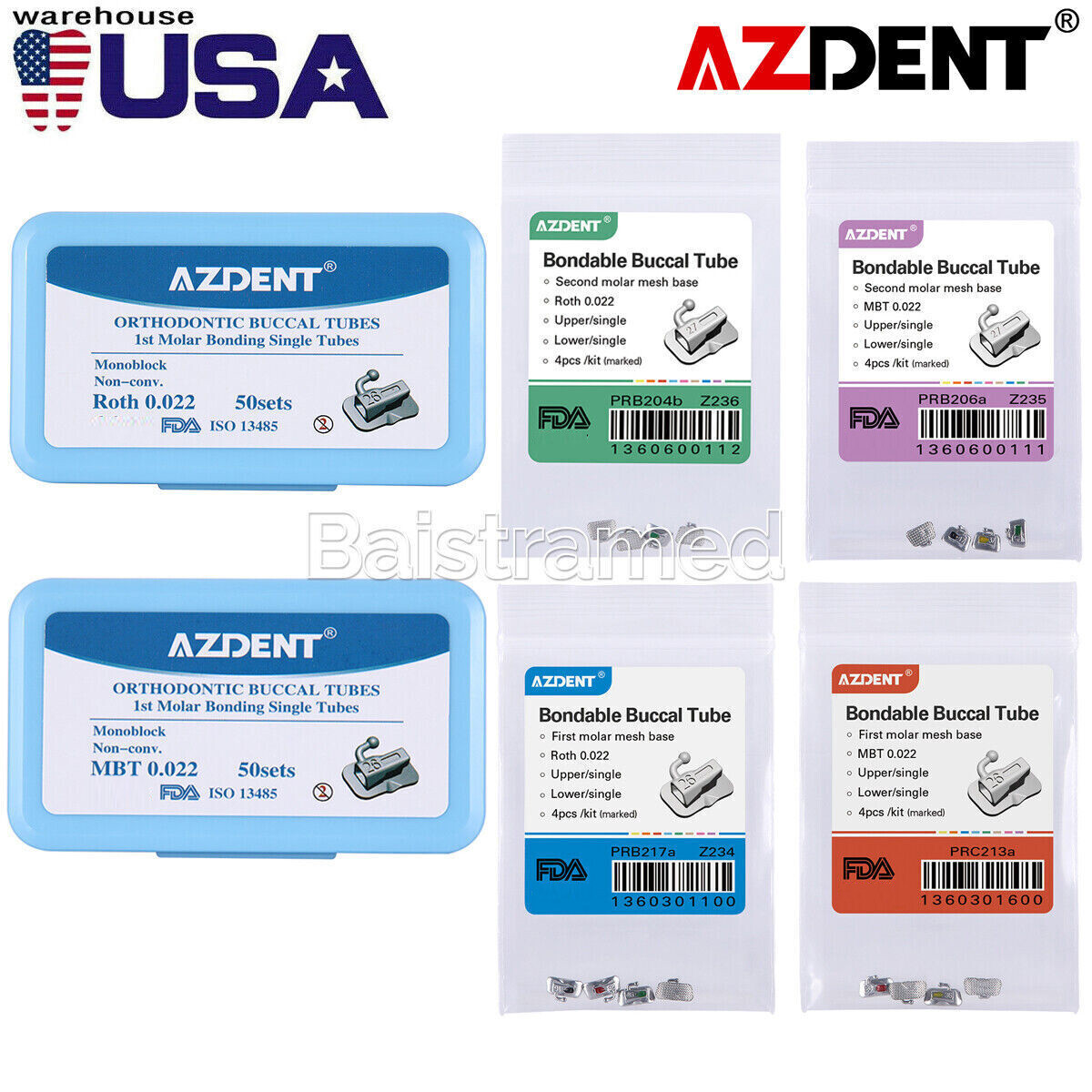 AZDENT Dental Orthodontic Buccal Tube 1st 2nd Molar Tube Roth MBT 022/018