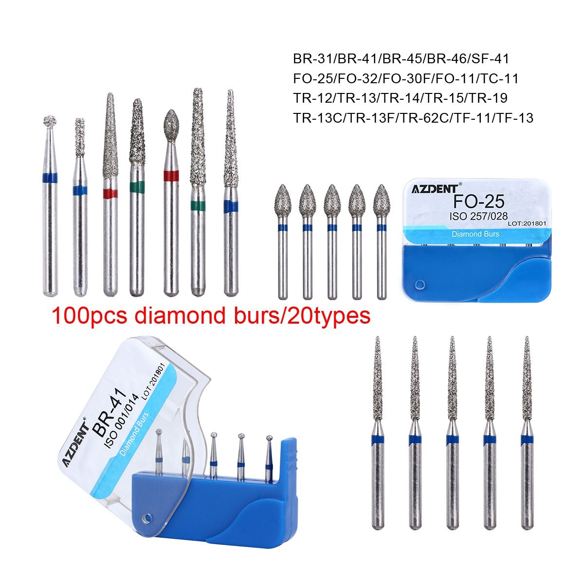 100pcs Dental Diamond Burs for High Speed Handpiece Medium 1.6mm Friction Grip