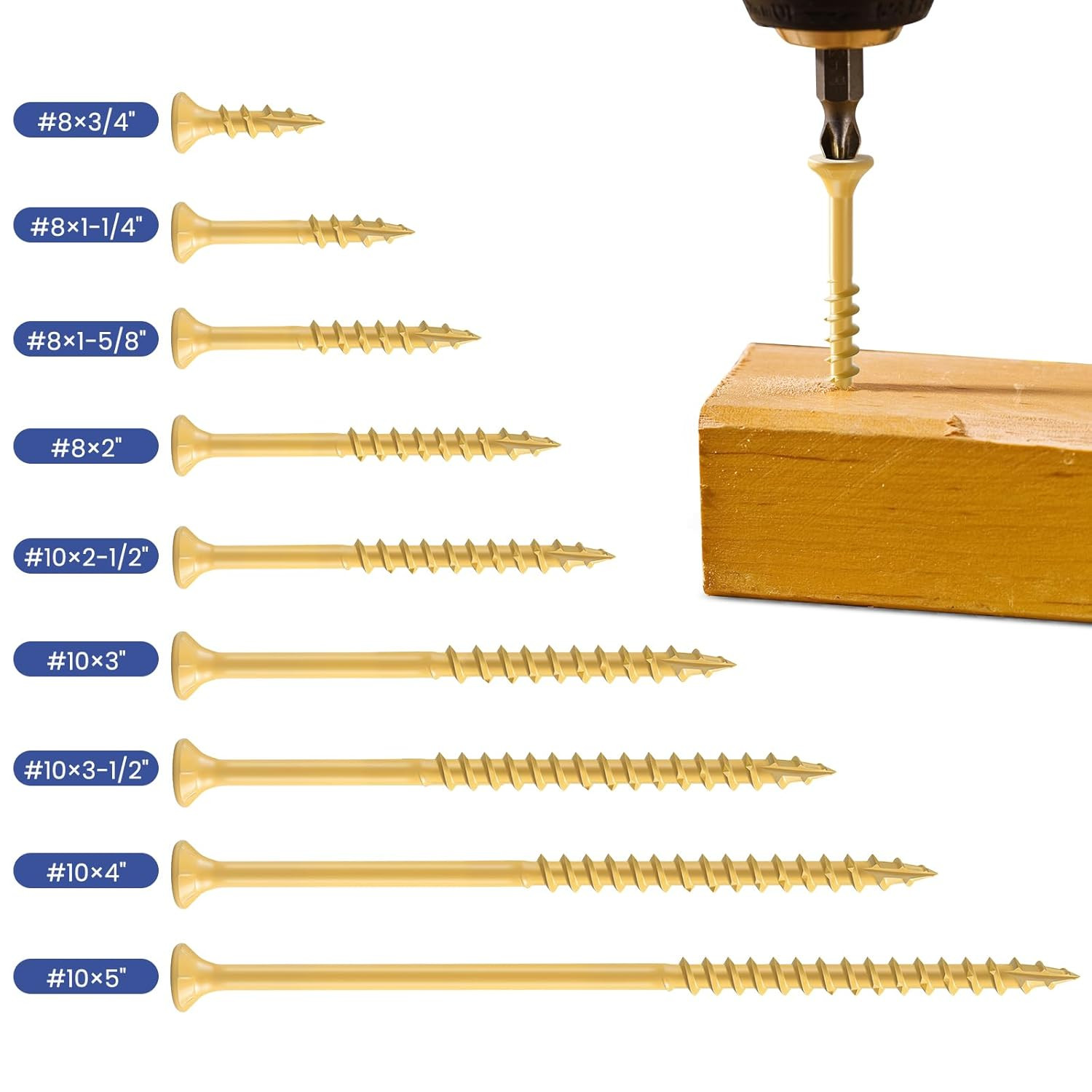 Deck Screws 5 Inch, Wood Screws #10 X 5, (36Pcs) 1Lb, Rust Resistant Epoxy Coate