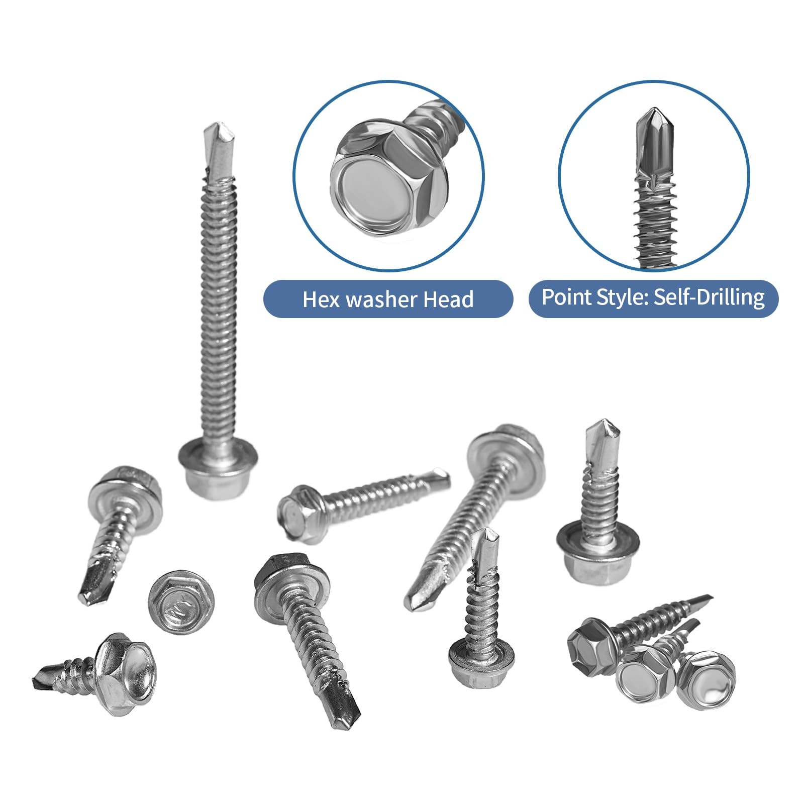 390PCS Hex Washer Head Self Drilling Sheet Metal Tek Screws 410 Stainless Steel