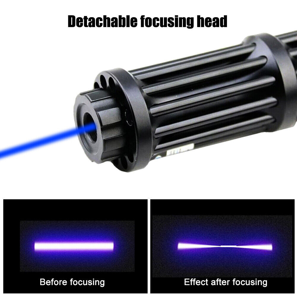 10Watt Adjustable High Powerful Blue Light Pointer Visible Dot Torch Laser