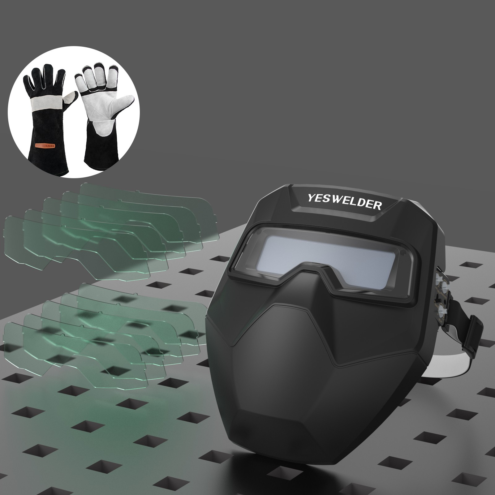 Auto Darkening Welding Goggles 4/5-9/13 TIG MIG ARC +Gloves +Replacement Lens
