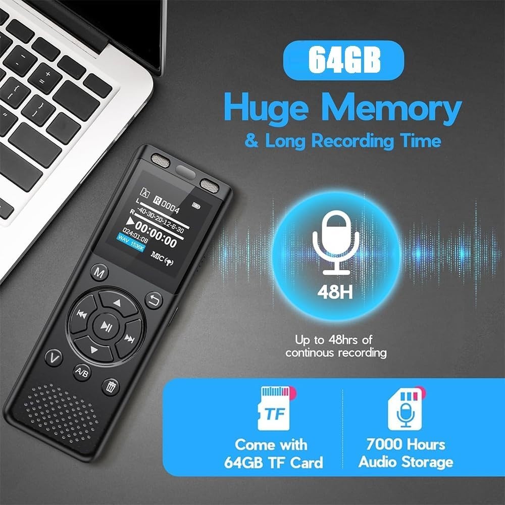 64GB Grabadora Espia De Voz Audio Digital Microfono Grabacion Grabador De Audio