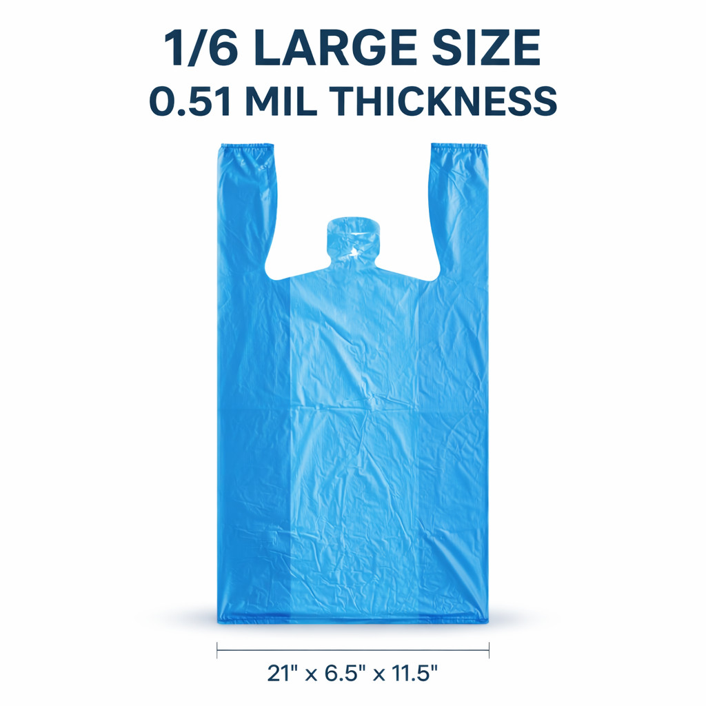 Blue T-Shirt Grocery Bags 1/6 Large 21×6.5×11.5 0.51 Mil Plastic Bulk