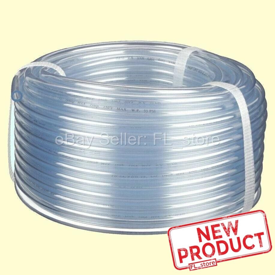 100 Feet Clear Plastic Tubing 1/4″ ID x 3/8″ OD Flexible Roll PVC Tube NEW