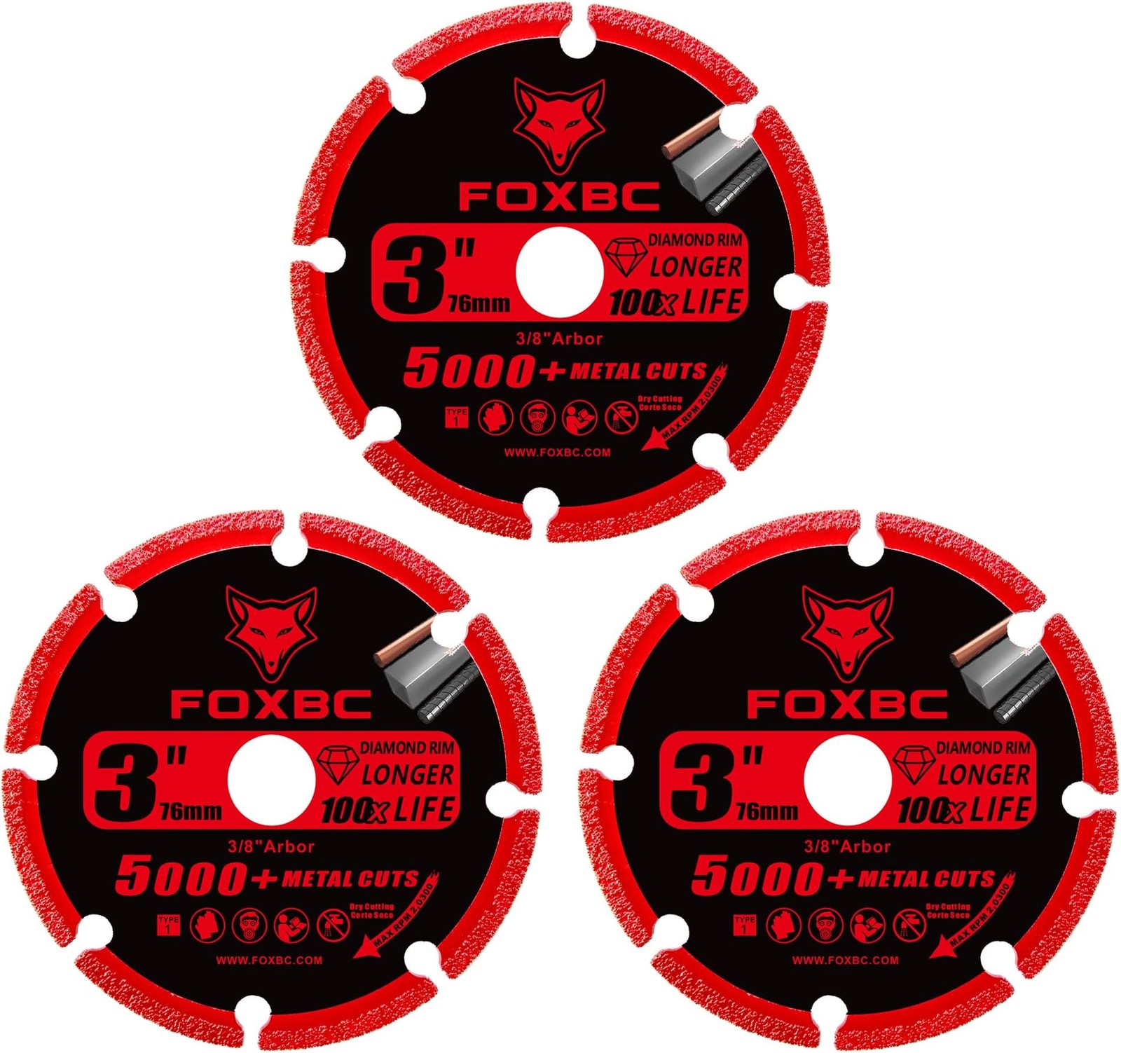 FOXBC 3 Inch Diamond Cut Off Wheel with 5000+ Metal Cutting on Rebar, Stainle…