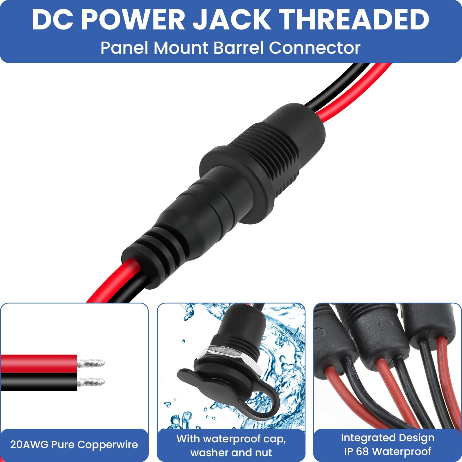 6 Sets 5.5×2.5mm DC Power Jack Socket Female Panel Mount Connector 18AWG Solder