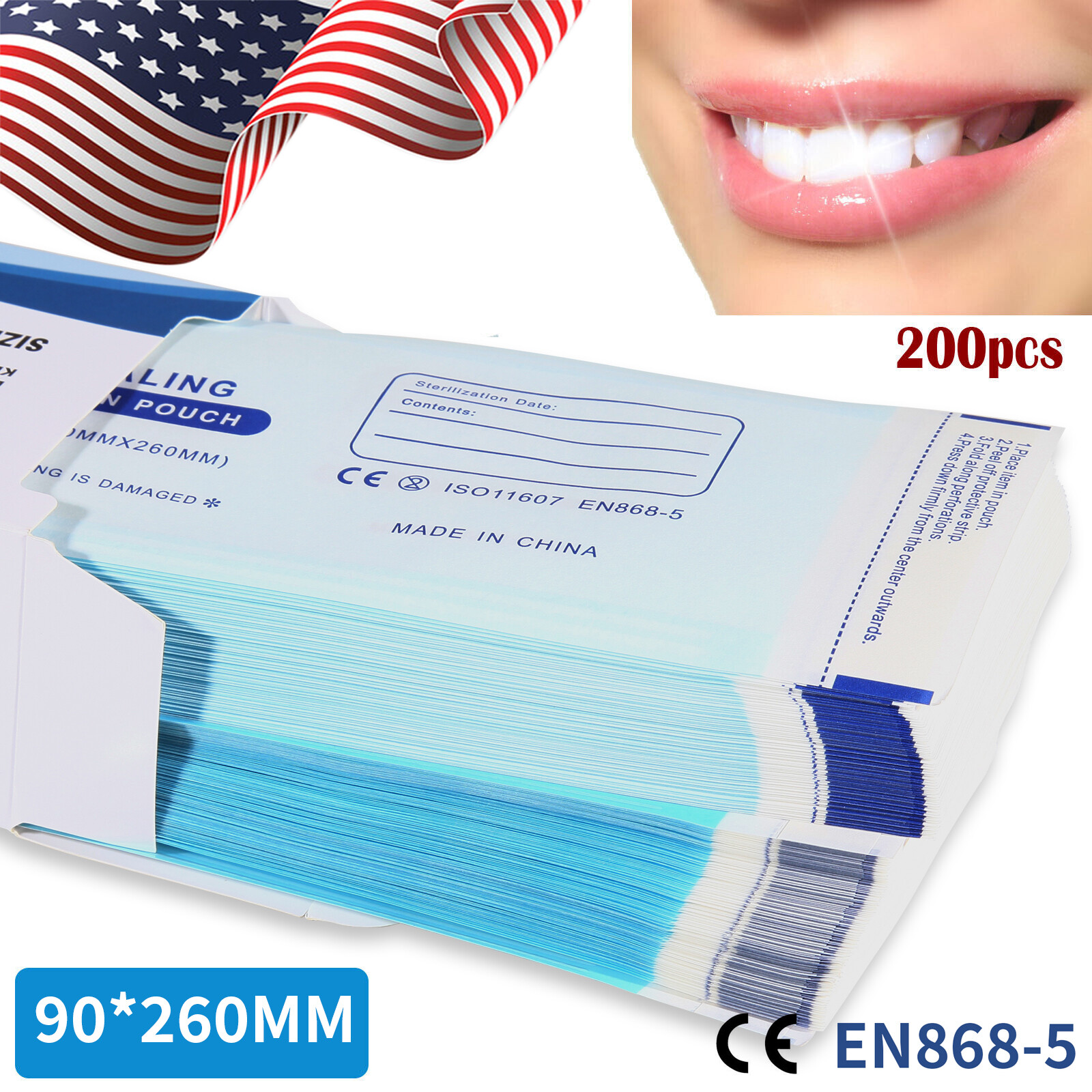 200 Self Sealing Sterilization Pouches Autoclave Pouch,Disposable Sterilizer Bag