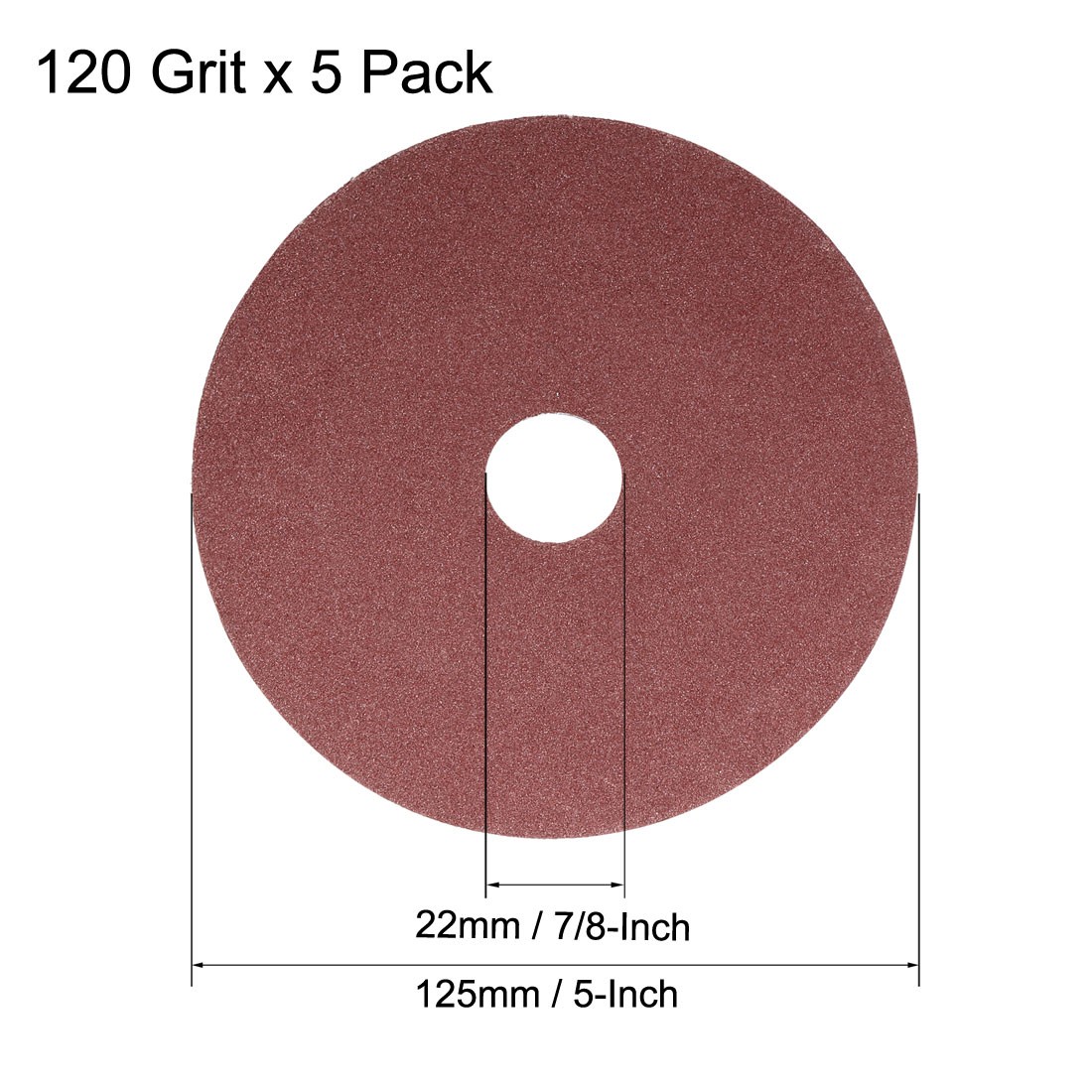 5-Inch x 7/8-Inch Aluminum Oxide Resin Fiber Discs Center Hole 120 Grit 5 Pcs