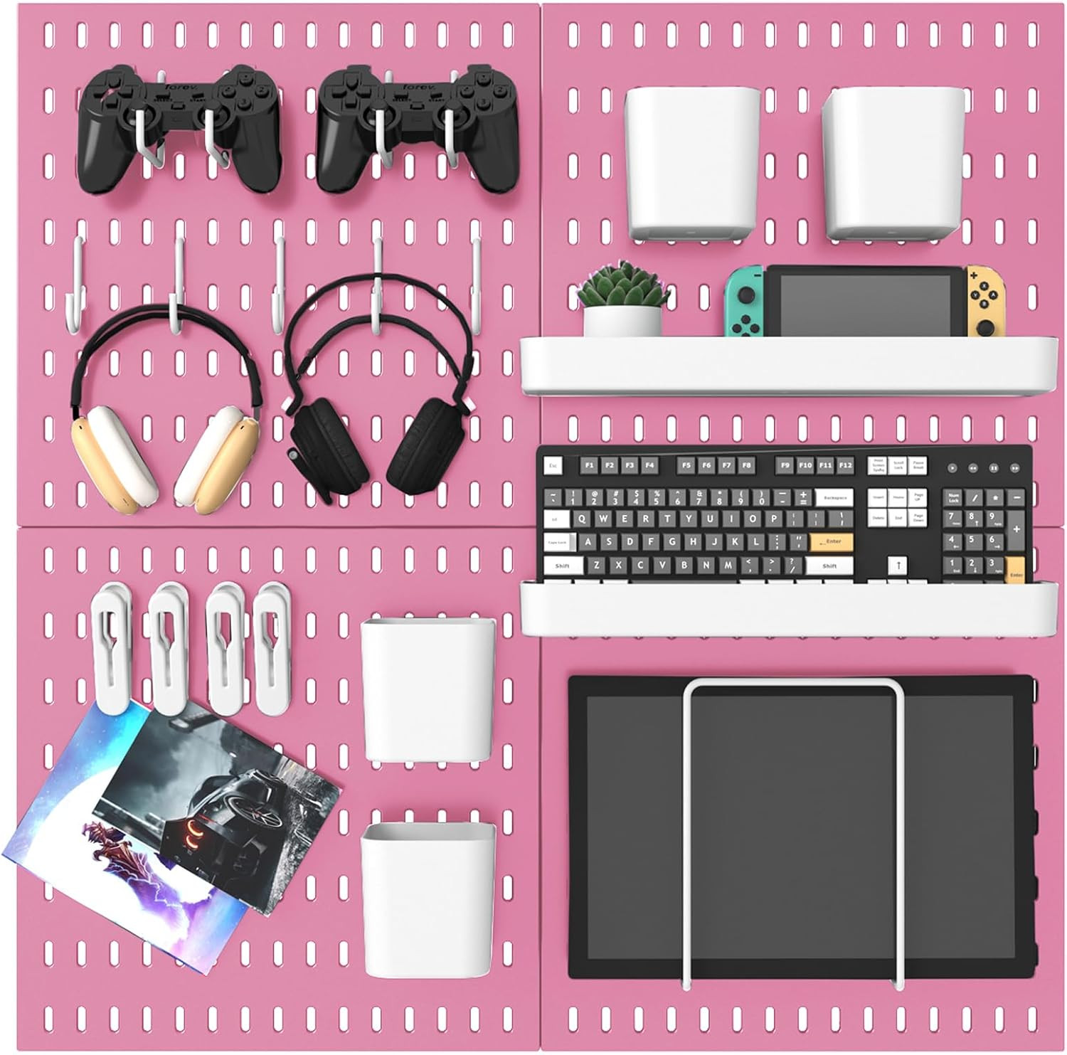Pegboard Combination Kit, 25.2″ X 25.2″ Wall Mounted Storage Set with 4 Pegboard