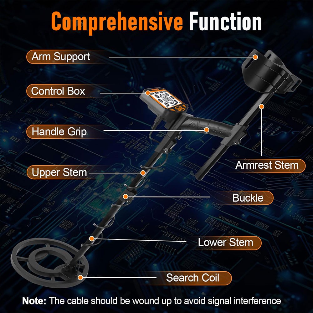 Metal Detector 5.5-5.8KHz 10″Waterproof Coil 4 Modes Jewelry Mode Iron Rejection