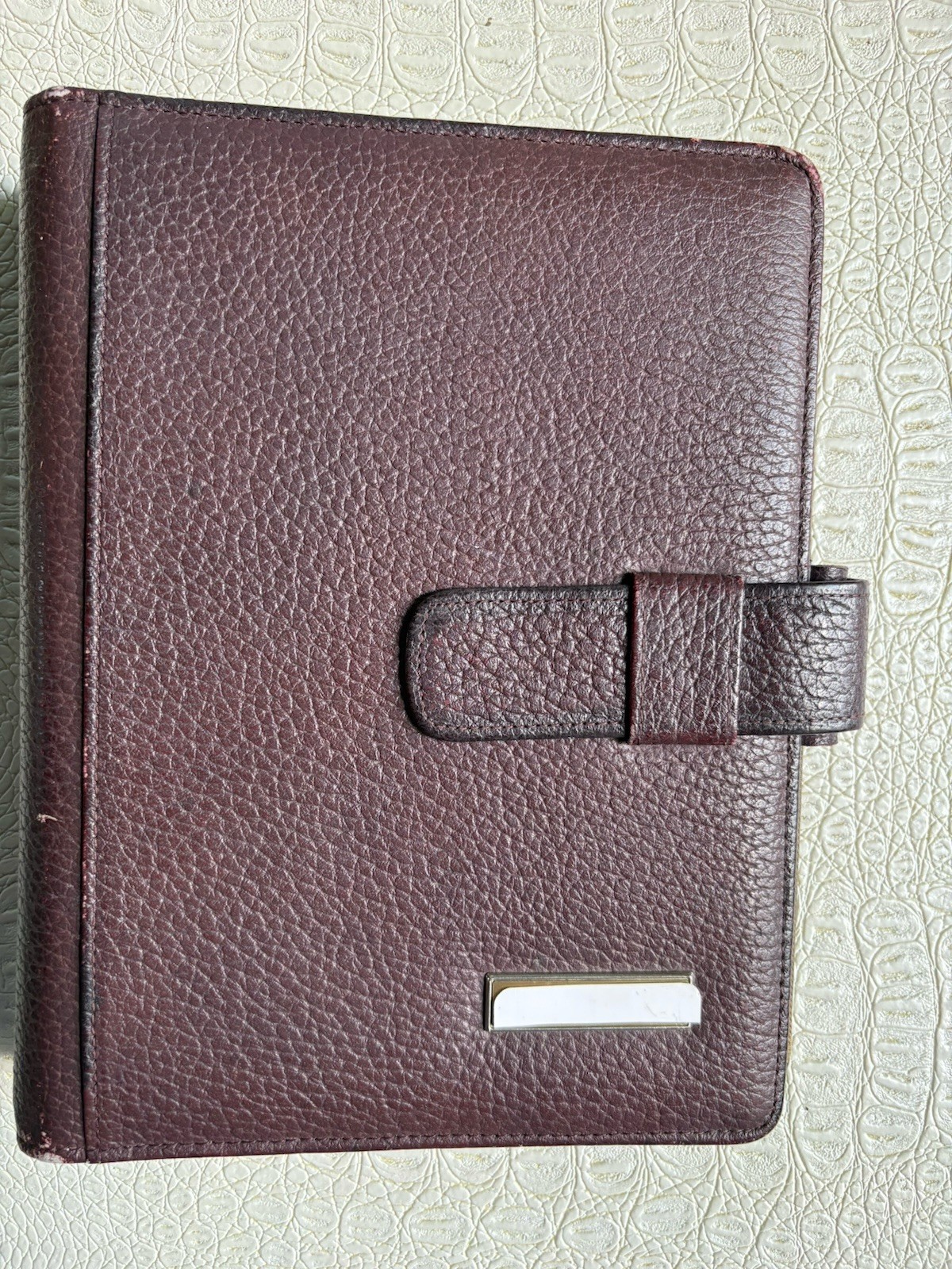 VTG 90s Day-Timer Planner Binder Cover Brown Pebbled Leather 7-Ring Personalized