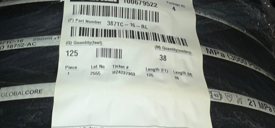 Parker 387TC-16-RL 3,000 psi Synthetic Rubber Hydraulic Hose: 1″ ID x 125 Feet