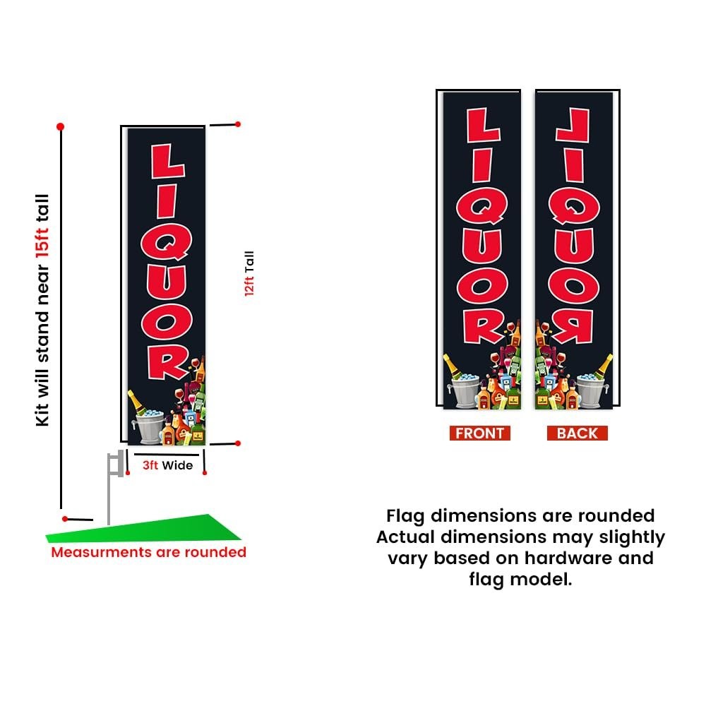 Liquor Rectangle Flag – 15′ FT Pole Kit & Ground Stake for Outdoor Swooper…