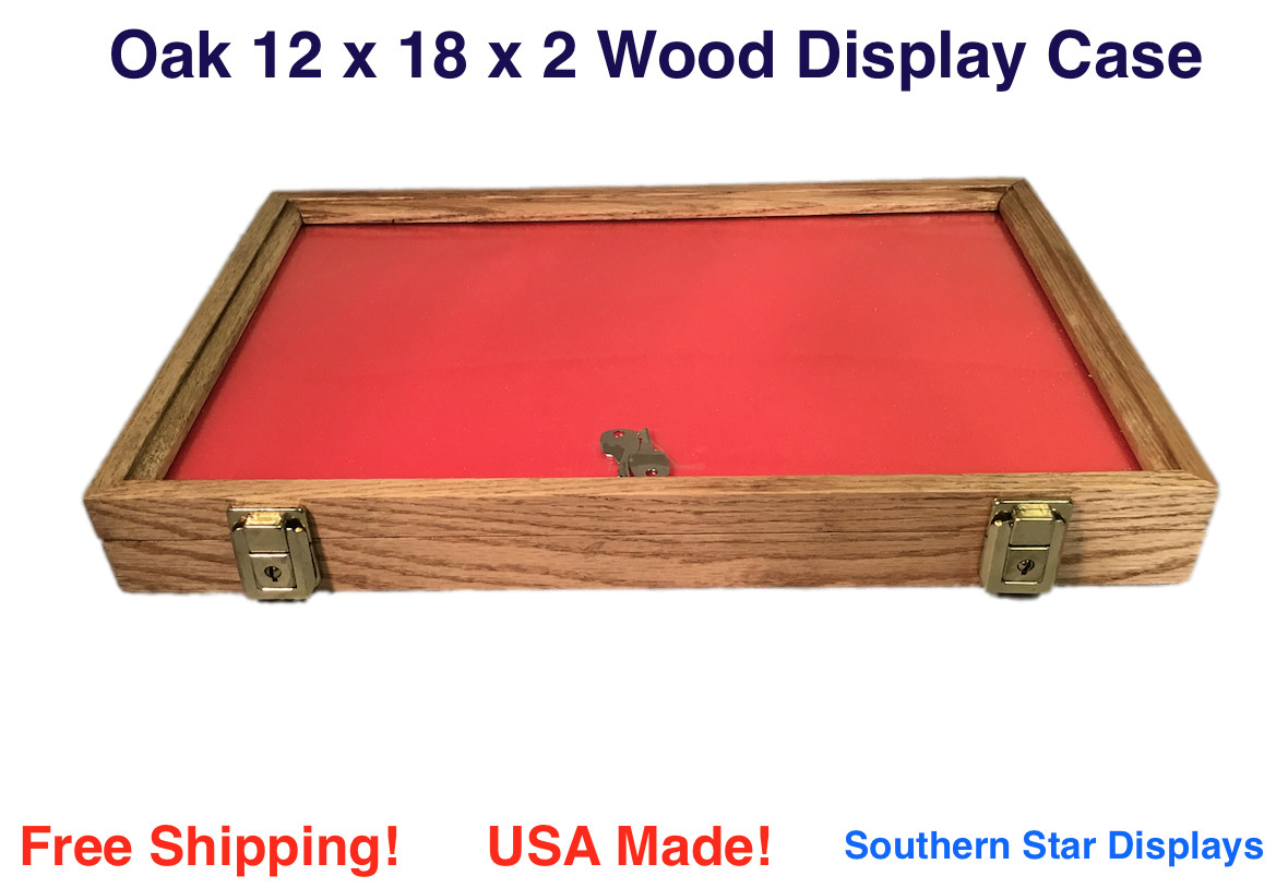 Oak Wood Display Case 12 x 18 x 2 for Arrowheads Knifes Collectibles & More