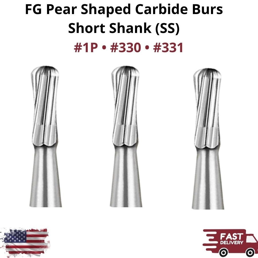 FG SS Pear Shape Carbide Burs Size 1P-331 Short Shank High Speed Dental Grip