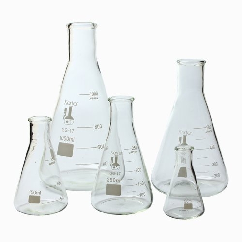 Karter Scientific Glass Erlenmeyer Flask 5-Piece Set 50 150 250 500 1000 ml