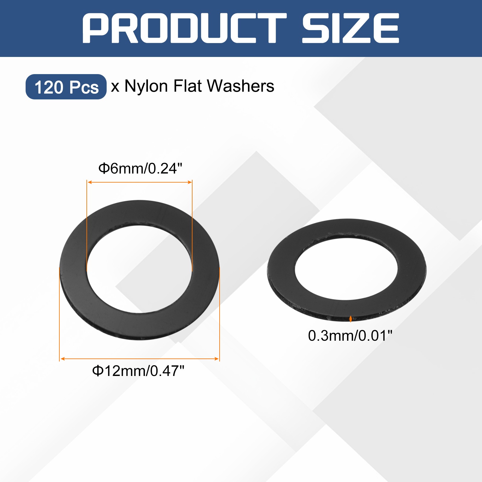 120Pcs M6 Nylon Flat Washers Plastic Washer 6mm ID 12mm OD 0.3mm Thick Black
