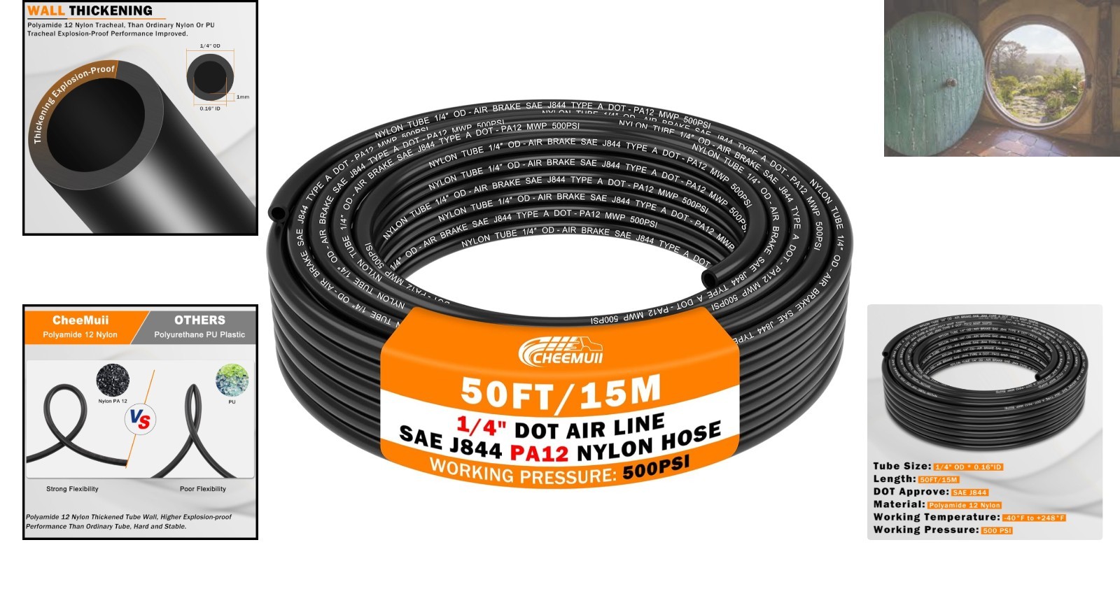Versatile 50 FT 1/4″ High-Pressure Air Hose – Perfect for Workshop & Vehicle Use