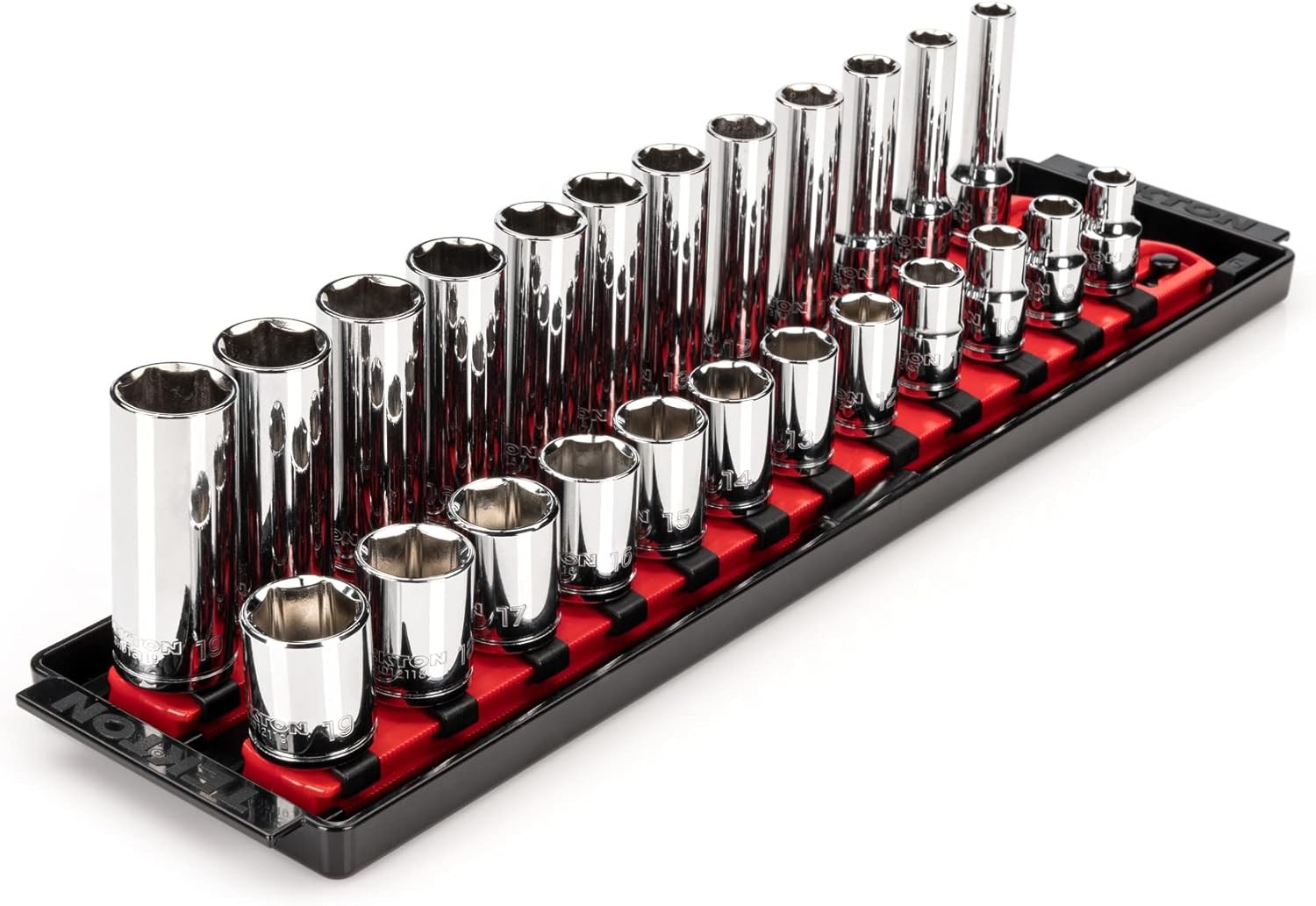 TEKTON 3/8 Inch Drive 6-Point Socket Set with Rails and 24-Piece (8-19 mm)