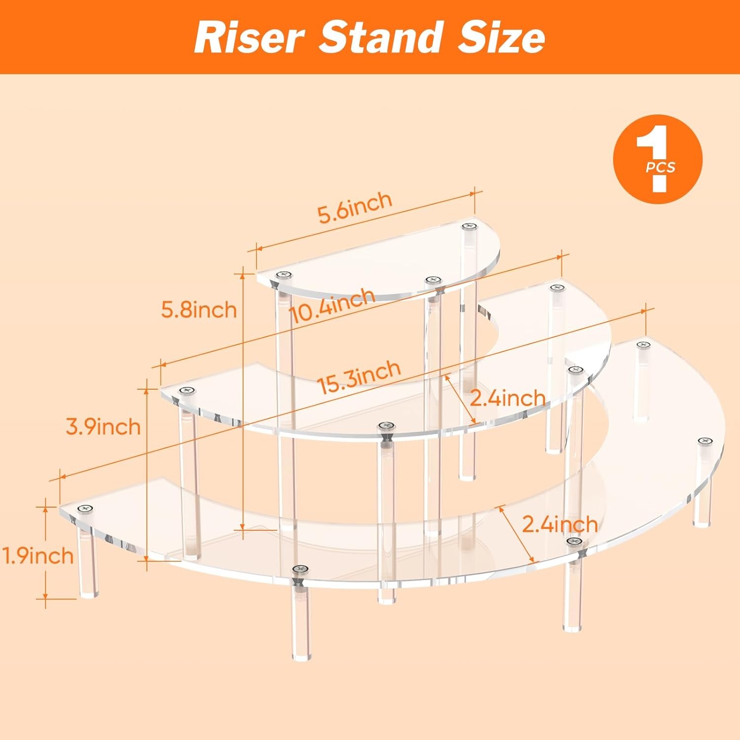 Dooiclear 3 Tier Acrylic Display Risers, Half Moon Cupcake Stand, Clear Perfume