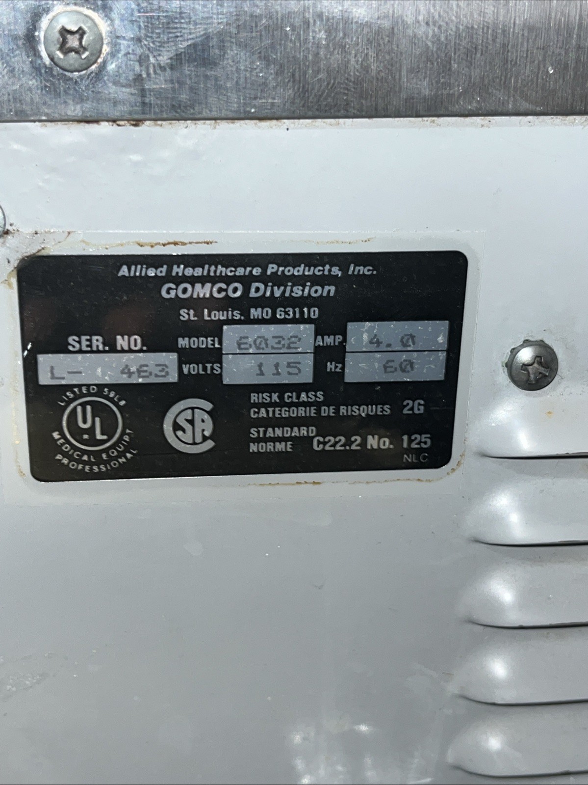 Gomco 6032 Rolling Suction Unit Vacuum