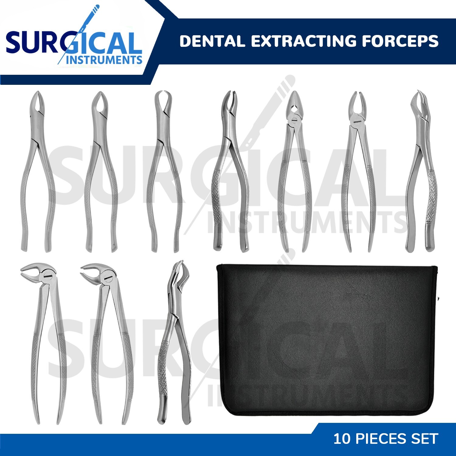 Set of 10 Extracting Forceps Dental Extraction Instruments German Grade